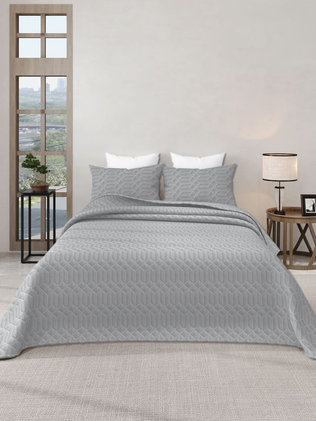 LABHAM Azure Textured 300 GSM King Bed Cover With Pillow Covers-image-43