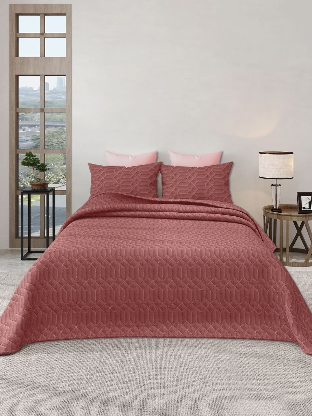 LABHAM Azure Rust Textured 300 GSM King Bed Cover With Pillow Covers-picture-58