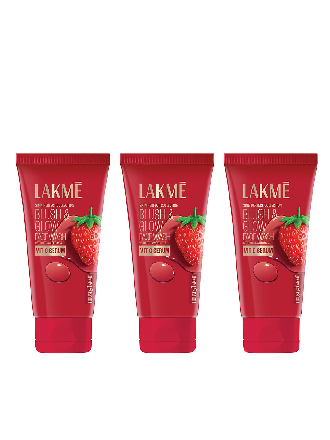 Lakme 3Pcs Skin Perfect Blush & Glow Strawberry Facewash with Vitamin C Serum - 150g each-image-15