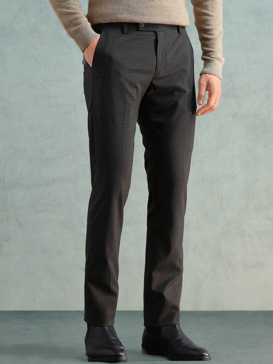 Arrow Men Checked Tapered Fit Trousers-picture-40