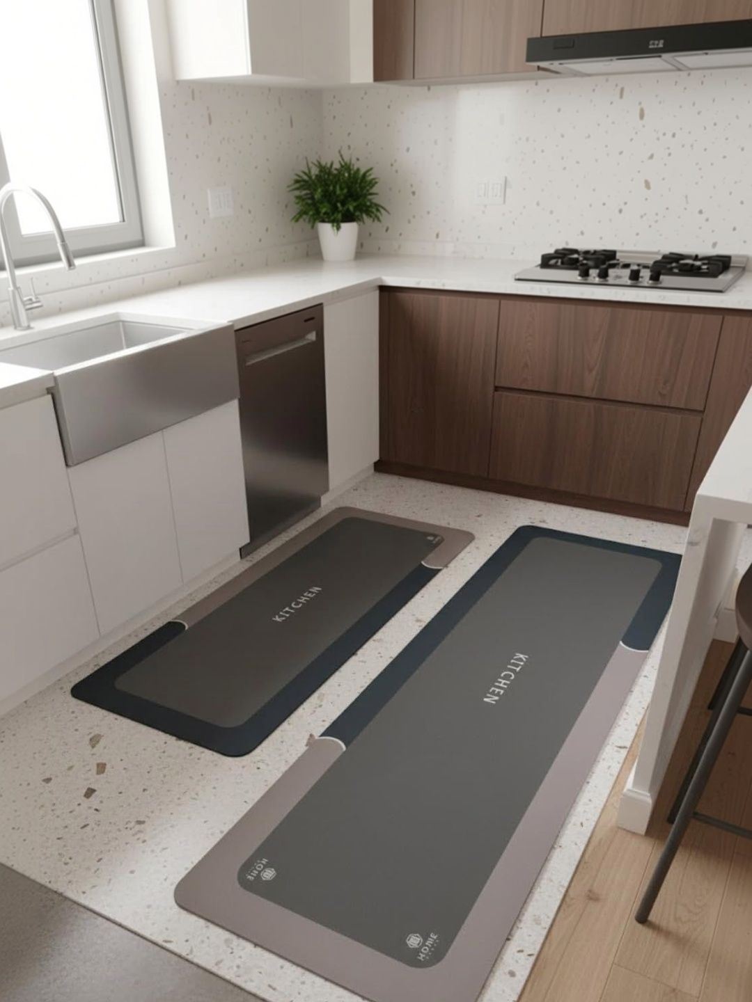 HomeCloud 2-Pcs Brown & Grey Printed Anti-Skid Floor Runner & Doormat-image-33