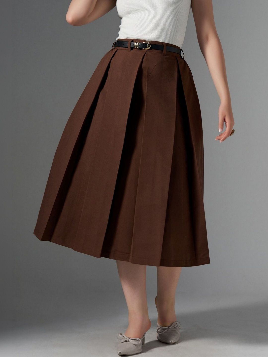 AASK Cotton Midi Flared Skirt-picture-12