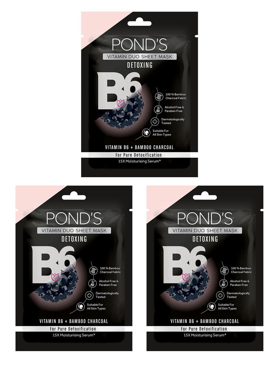 Ponds Set of 3 Activated Charcoal Clear Detox Vitamin Duo Sheet Mask - 25 ml each-image-36