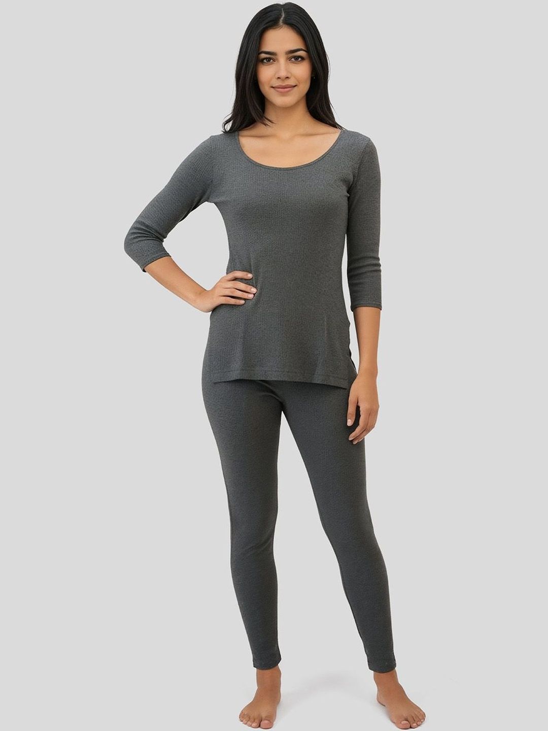 XYXX Womens Solid Warm Thermal Top and Bottom Set-image-35