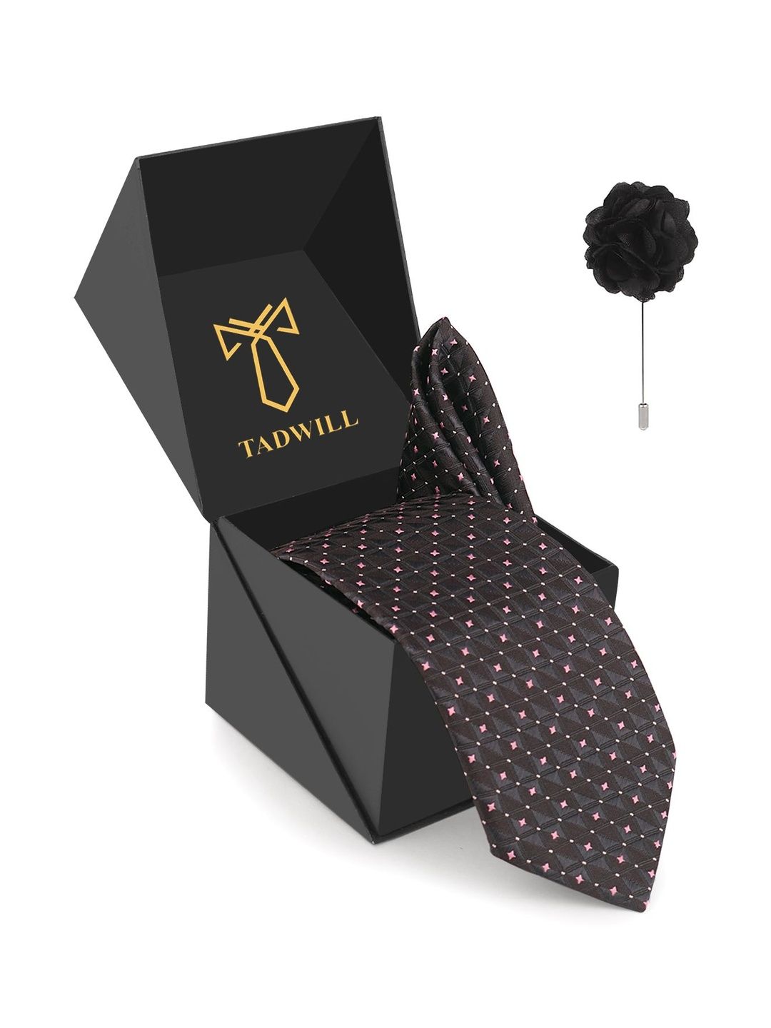TADWILL Men Accessory Gift Set Of Tie With Lapel Pin & Pocket Square-picture-15