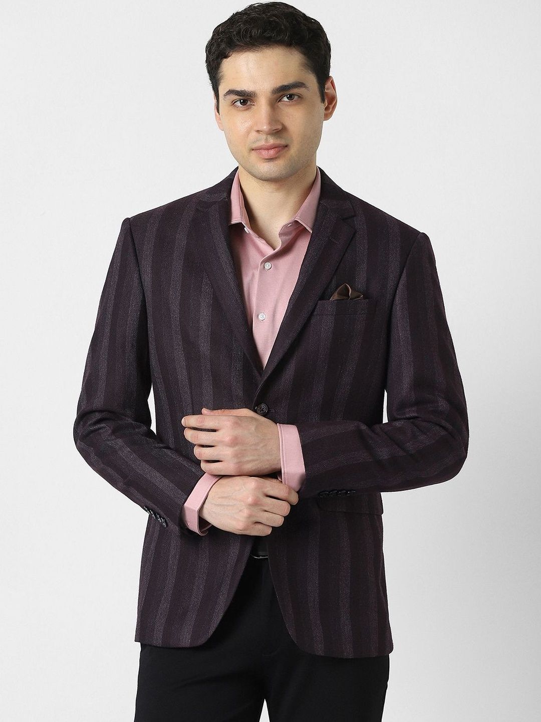 Peter England Elite Men Striped Single-Breasted Blazers-picture-33