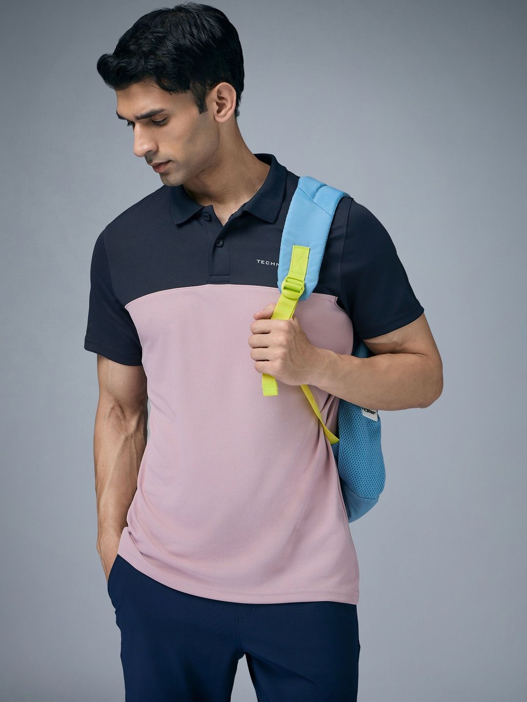 Technosport Men Colourblocked Polo Collar Antimicrobial Slim Fit T-shirt-picture-16