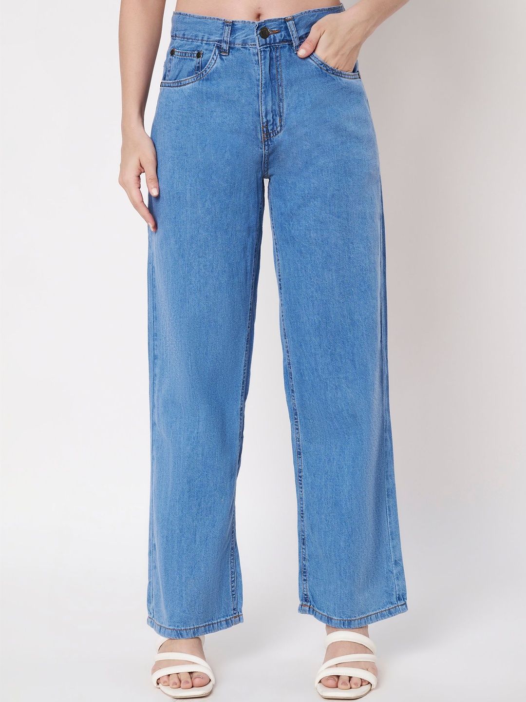 Zaahii Women Wide Leg High-Rise Light Fade Jeans-image-17