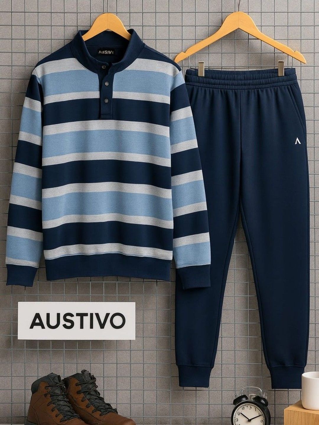 AUSTIVO Men Striped Round Neck Mid-Rise Tracksuits-picture-10