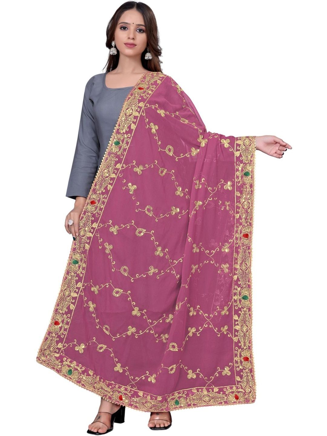 Kemza Ethnic Motifs Embroidered Dupatta with Sequinned-picture-28