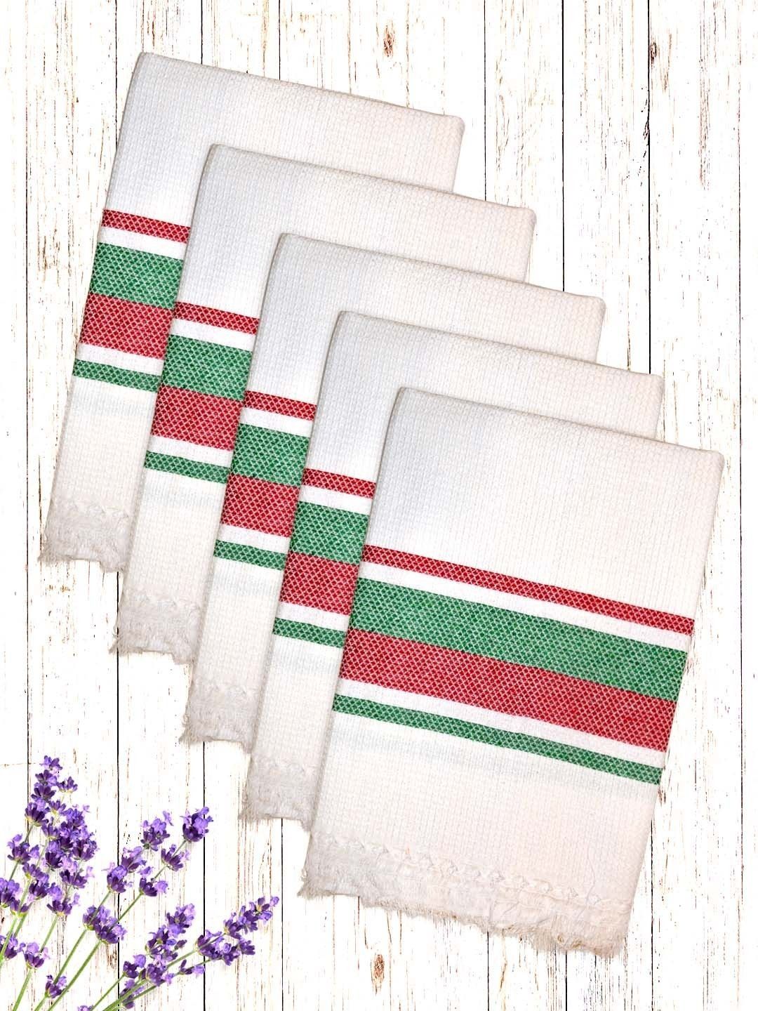 Myntra Elegant Homes White & Green 5 Piece Striped Cotton 210 GSM Towel Set-picture-33