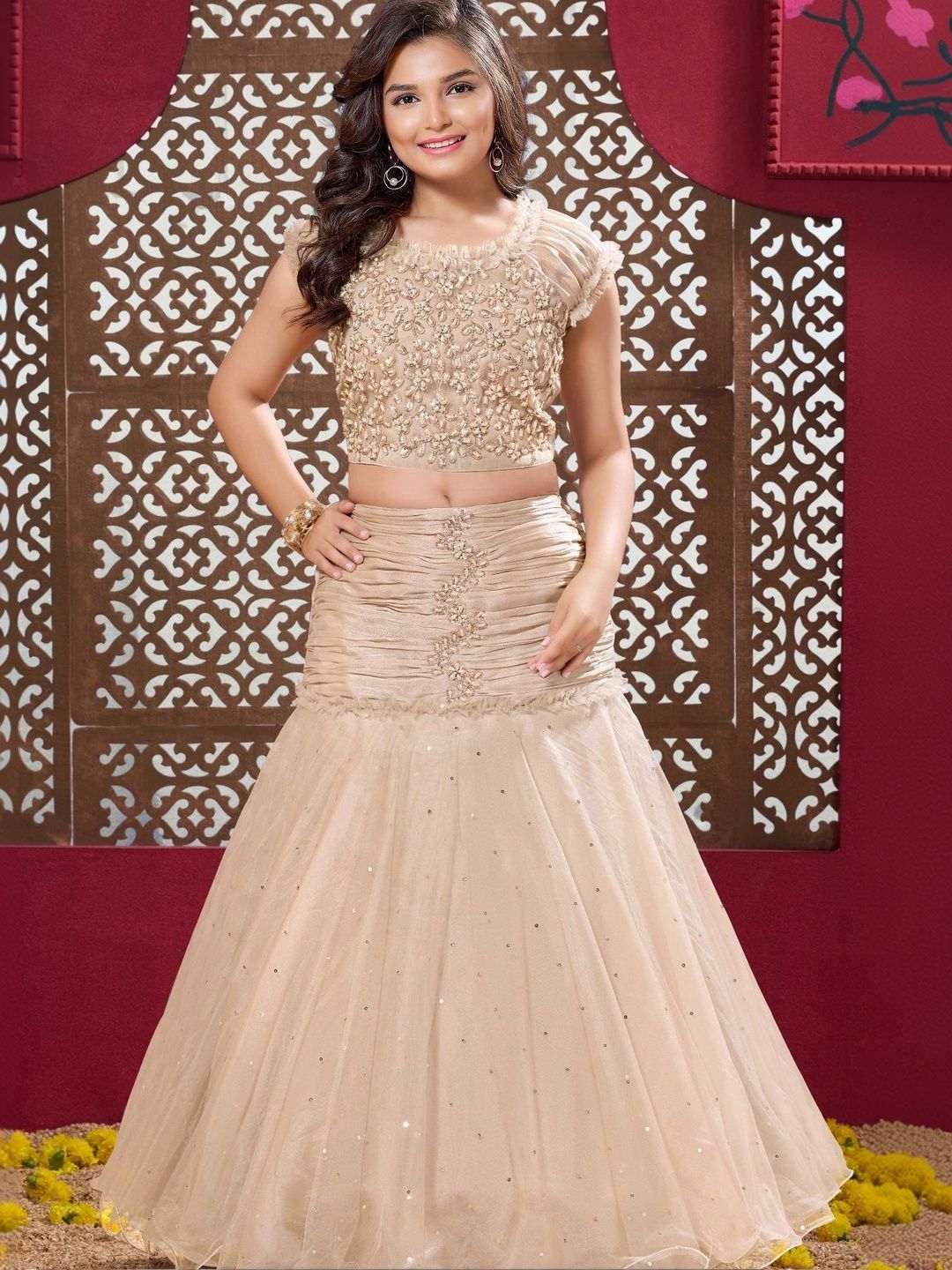 Lagorii Girls Embellished Sequinned Ready to Wear Lehenga &-picture-43