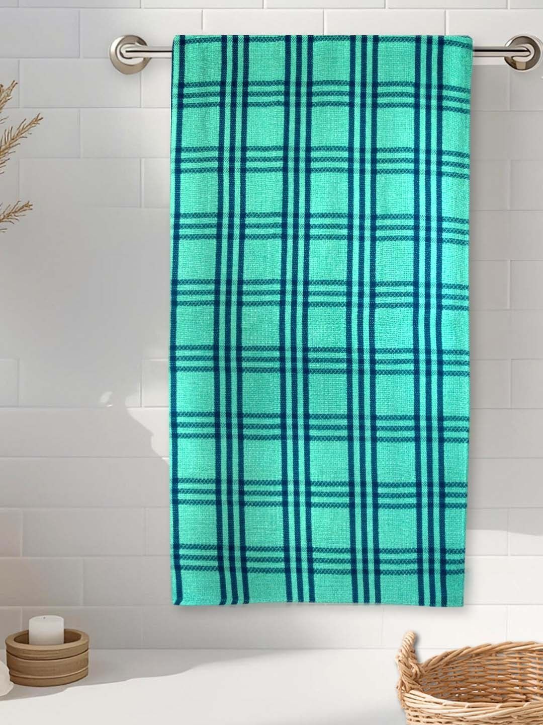 Myntra Elegant Homes Green & Blue 1 Piece Striped Cotton 210 GSM Towel Set-image-9