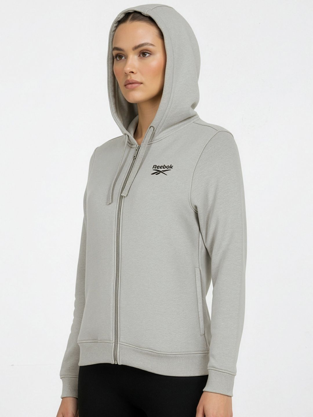 Reebok Brand Logo Detail Hooded Front-Open Fleece Sweatshirt-picture-16