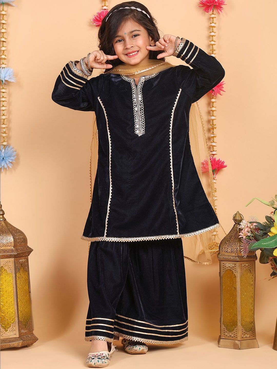 Superminis Girls Regular Velvet Kurta with Sharara & With Dupatta-picture-32
