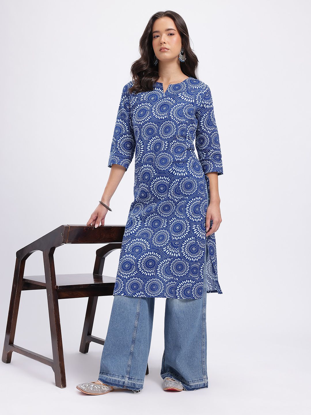 Anouk Rustic Ethnic Motifs Printed Notched Round Neck Pure Cotton Straight Kurta-image-36