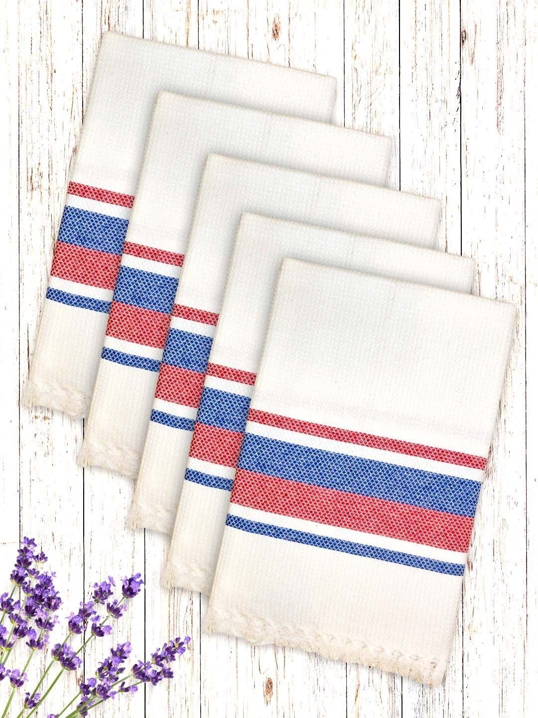 Myntra Elegant Homes White & Blue 5 Piece Striped Cotton 210 GSM Towel Set-picture-34