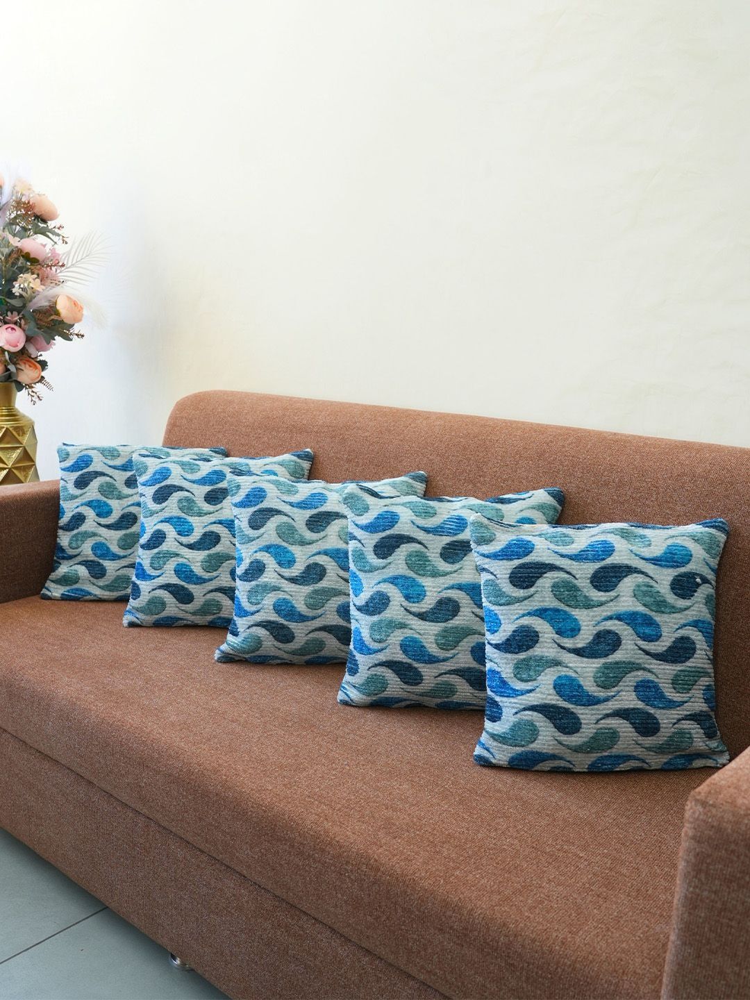 Kaleen India Blue & White Set of 5 Abstract Square Cushion Covers-image-31