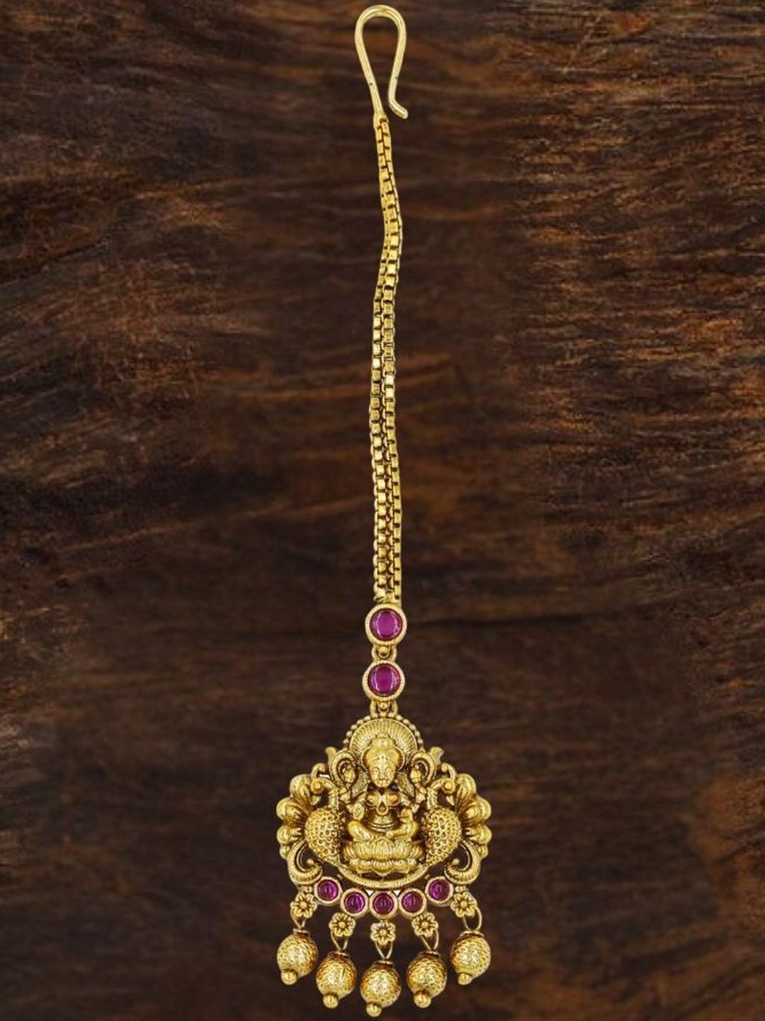 South Temple Jewellery Gold-Plated Artificial Stones and Beads Studded Maang Tikka-picture-23