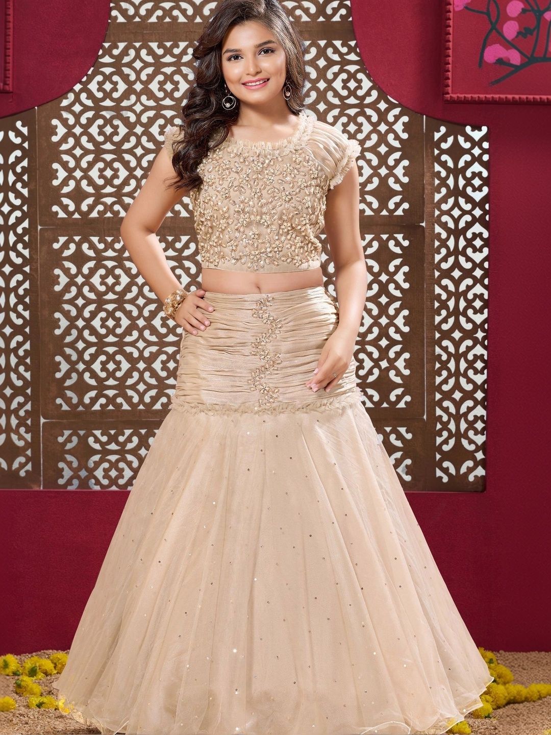 Lagorii Girls Embellished Sequinned Semi-Stitched Lehenga &-picture-10