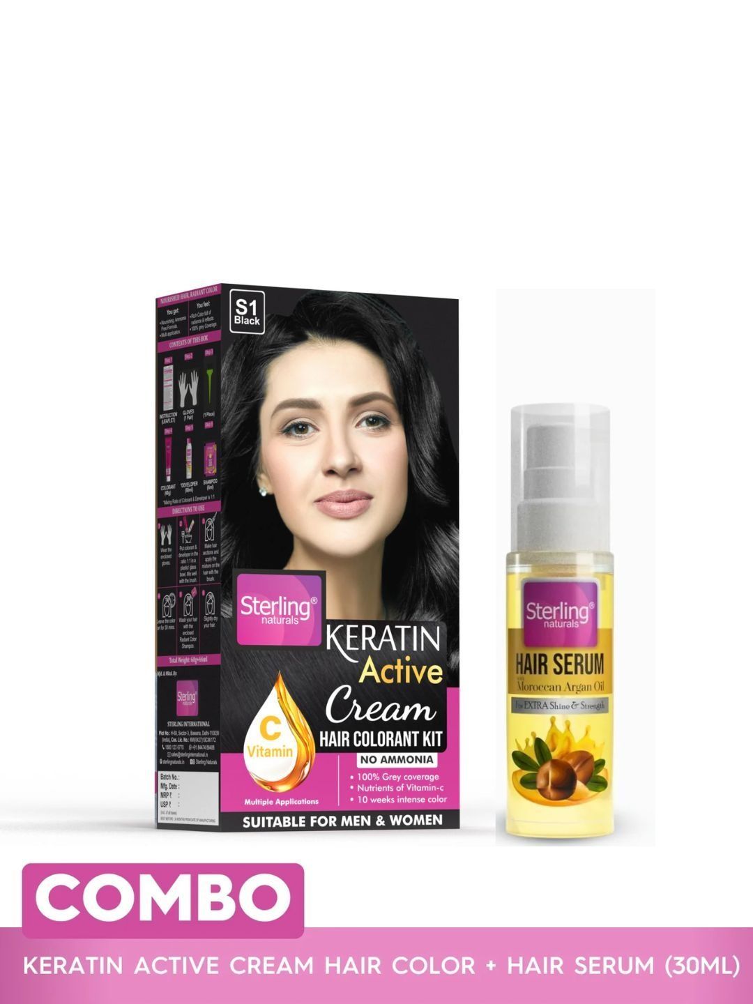 Sterling Naturals Set Of 2 Black Hair Colour - 60 g + 66 ml & Frizz Control Serum - 30 ml-picture-36