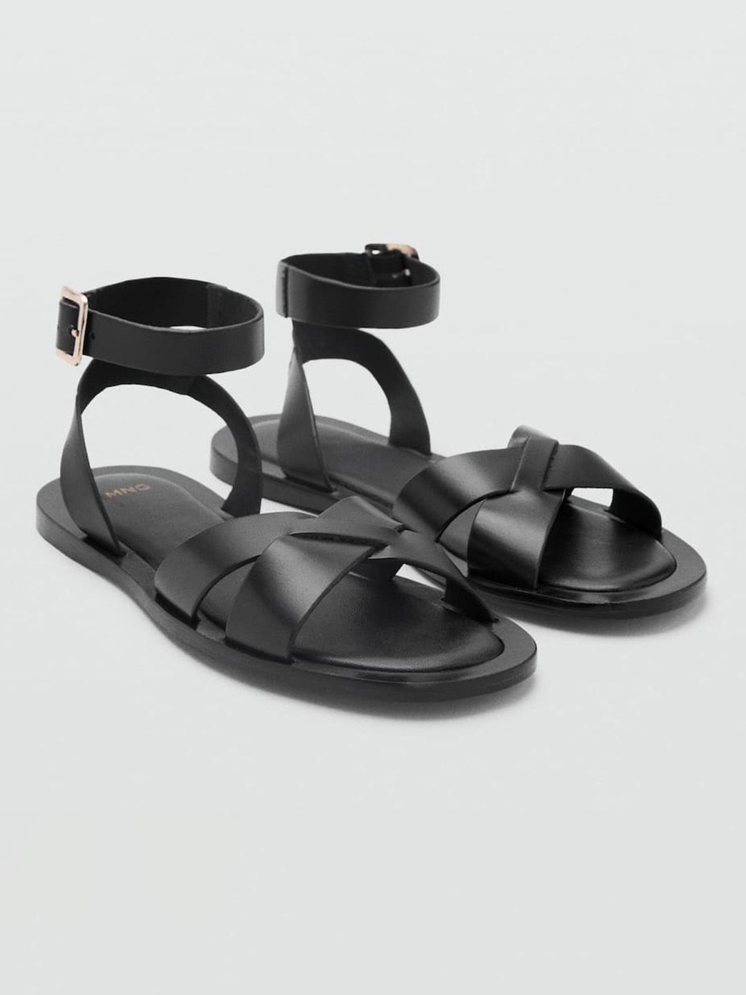 MANGO Women Criss-Cross Leather Open Toe Flats With Ankle Loop-picture-19