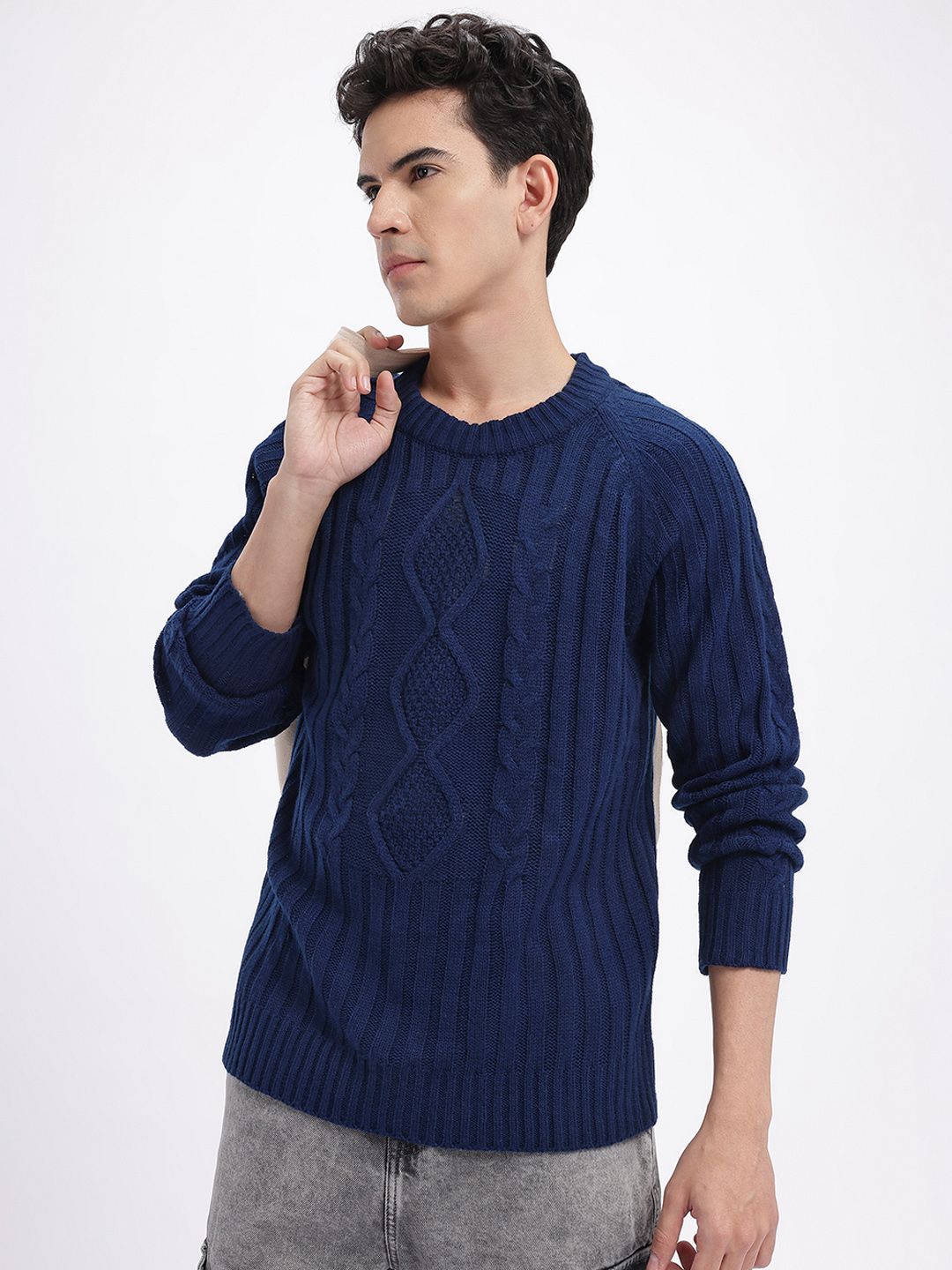 glitchez Ribbed Cable Knit Relaxed Fit Pullover-picture-12