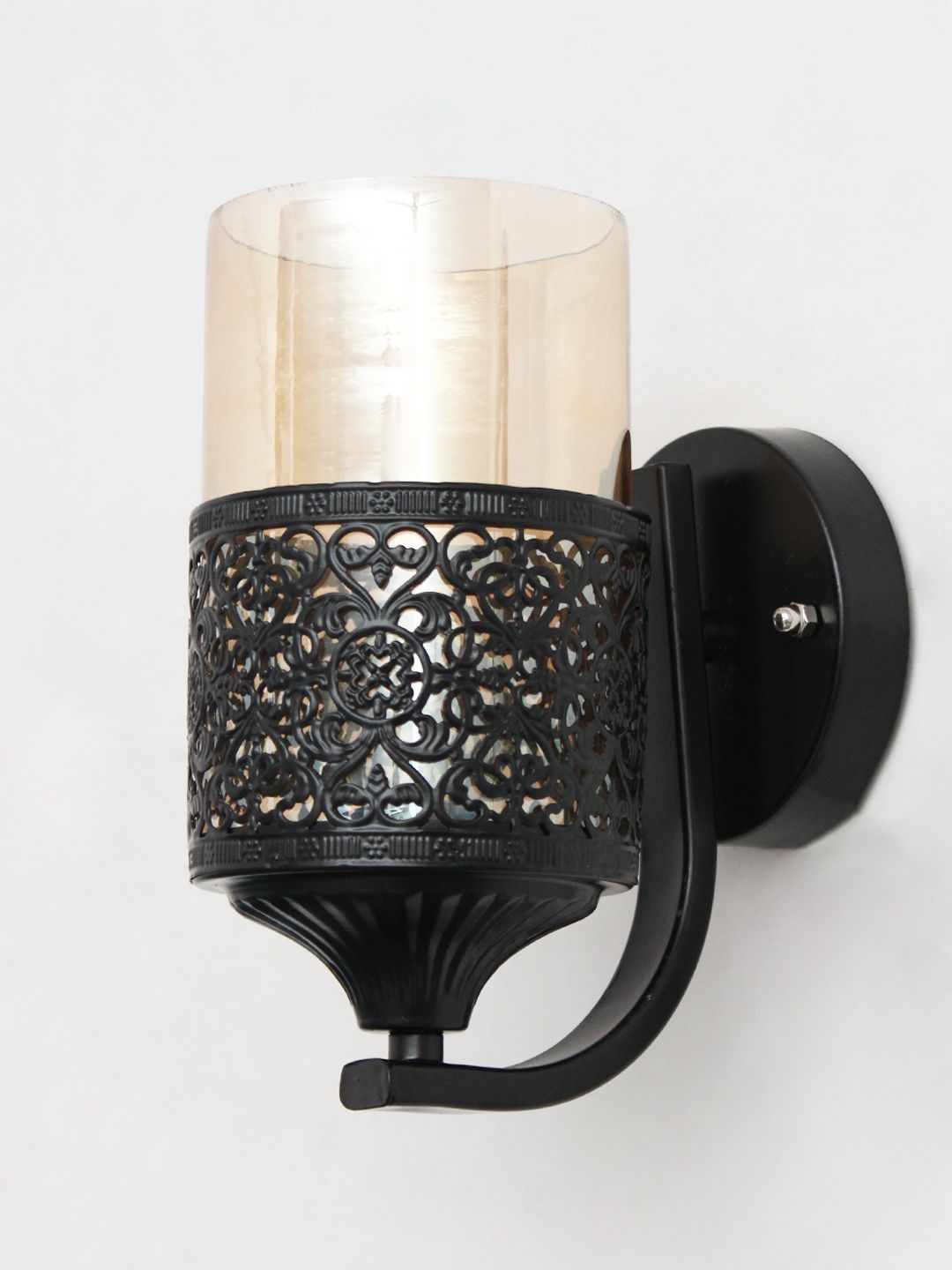 SHREE KALA HOME DECOR Black & Black Textured Iron Traditional Cylinder Shaped Wall Lamp-picture-38