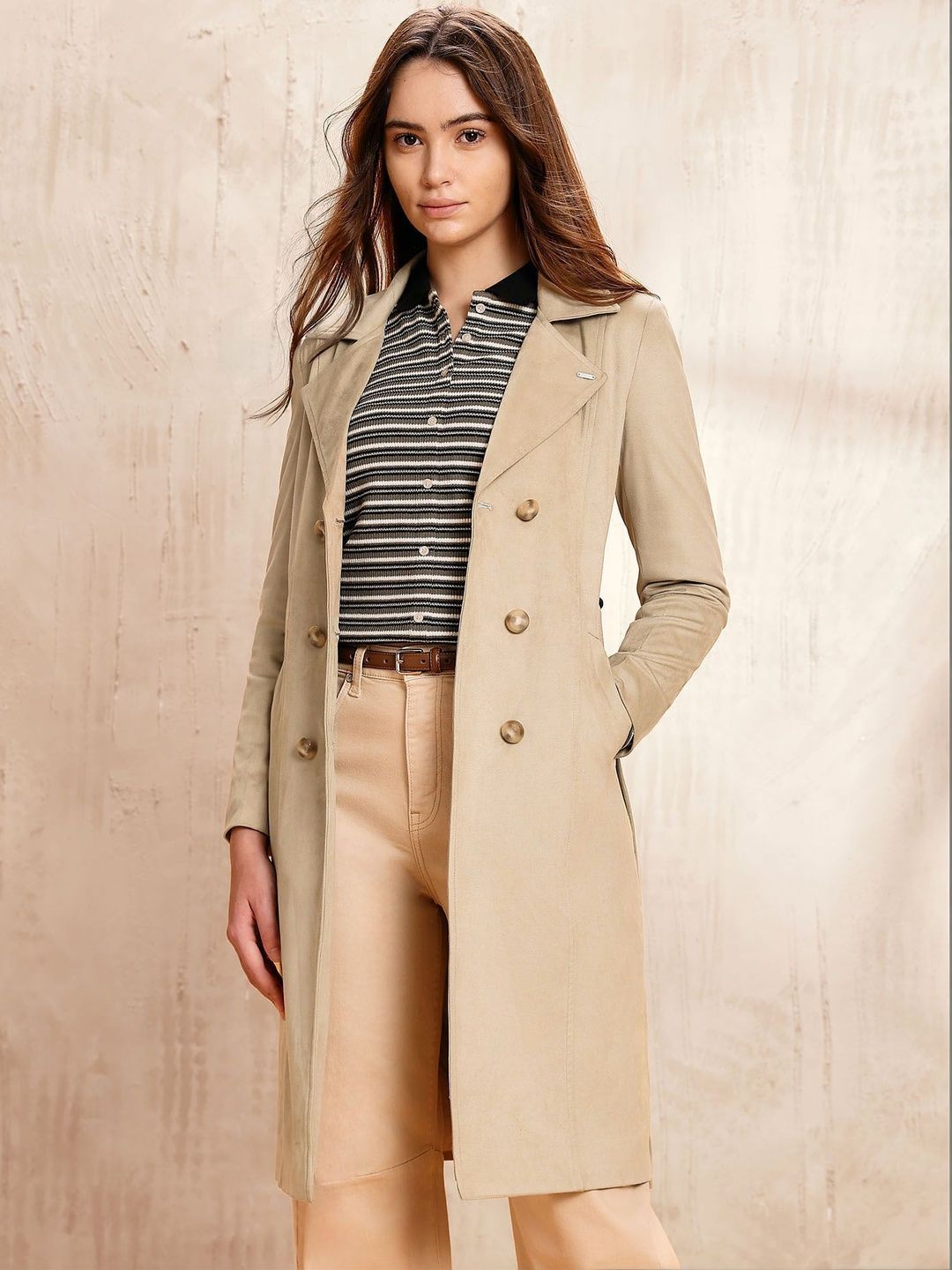 U.S. Polo Assn. Women Women Notched Lapel Collar Double-Breasted Long Overcoat-image-24