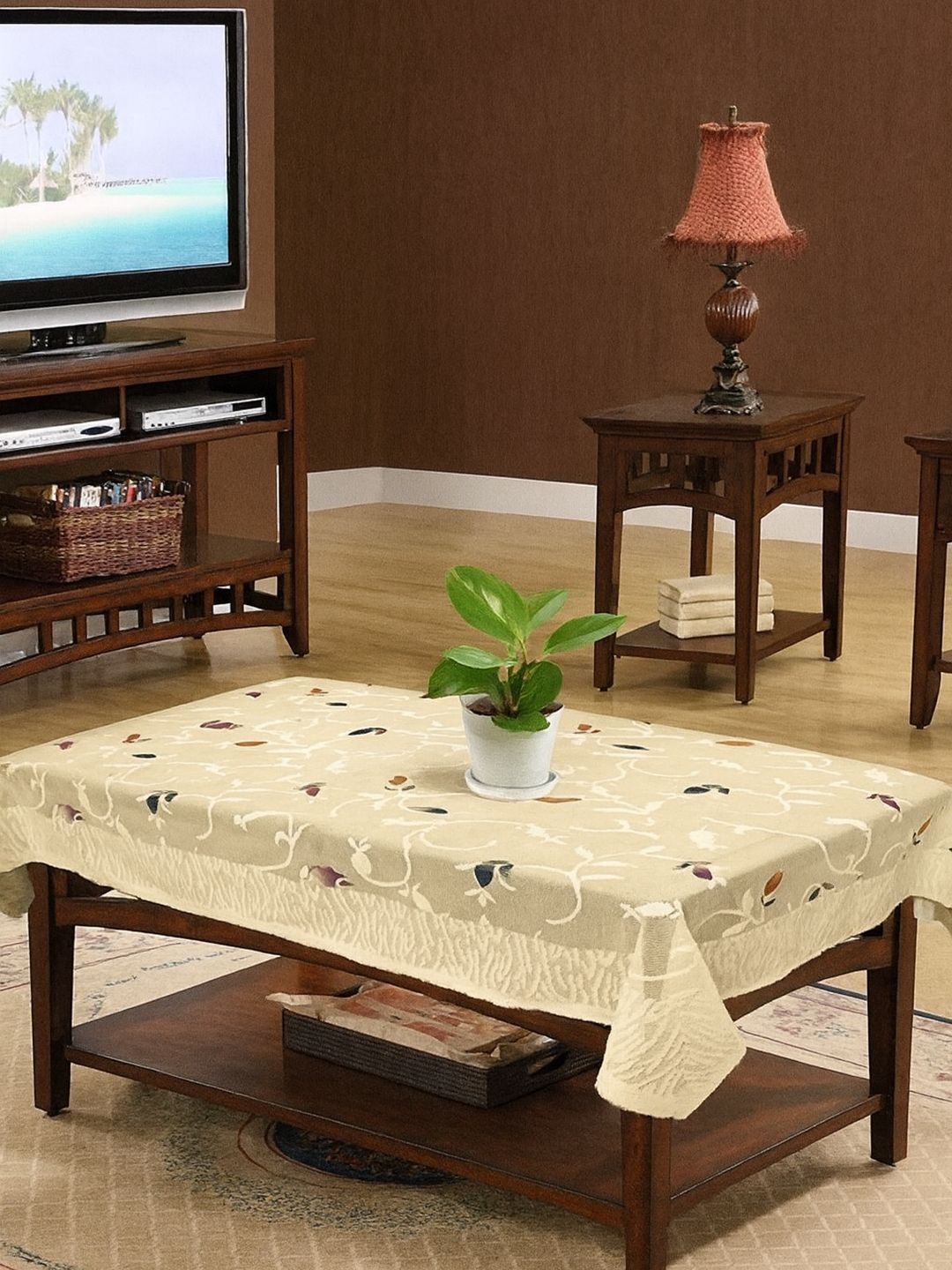 Kuber Industries Cream-Coloured Floral Anti-Skid Cotton 4-Seater Table Cover-picture-38