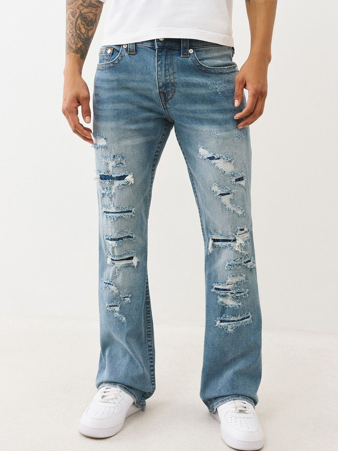 True Religion Men Regular Fit Mid-Rise Highly Distressed Light Fade Jeans-picture-22