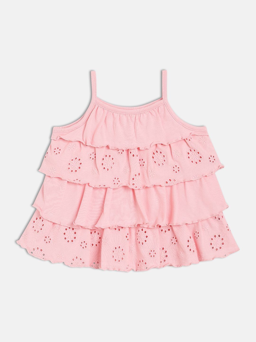 MINI KLUB Pink Cotton Sleeveless Schiffli Design Top-picture-23