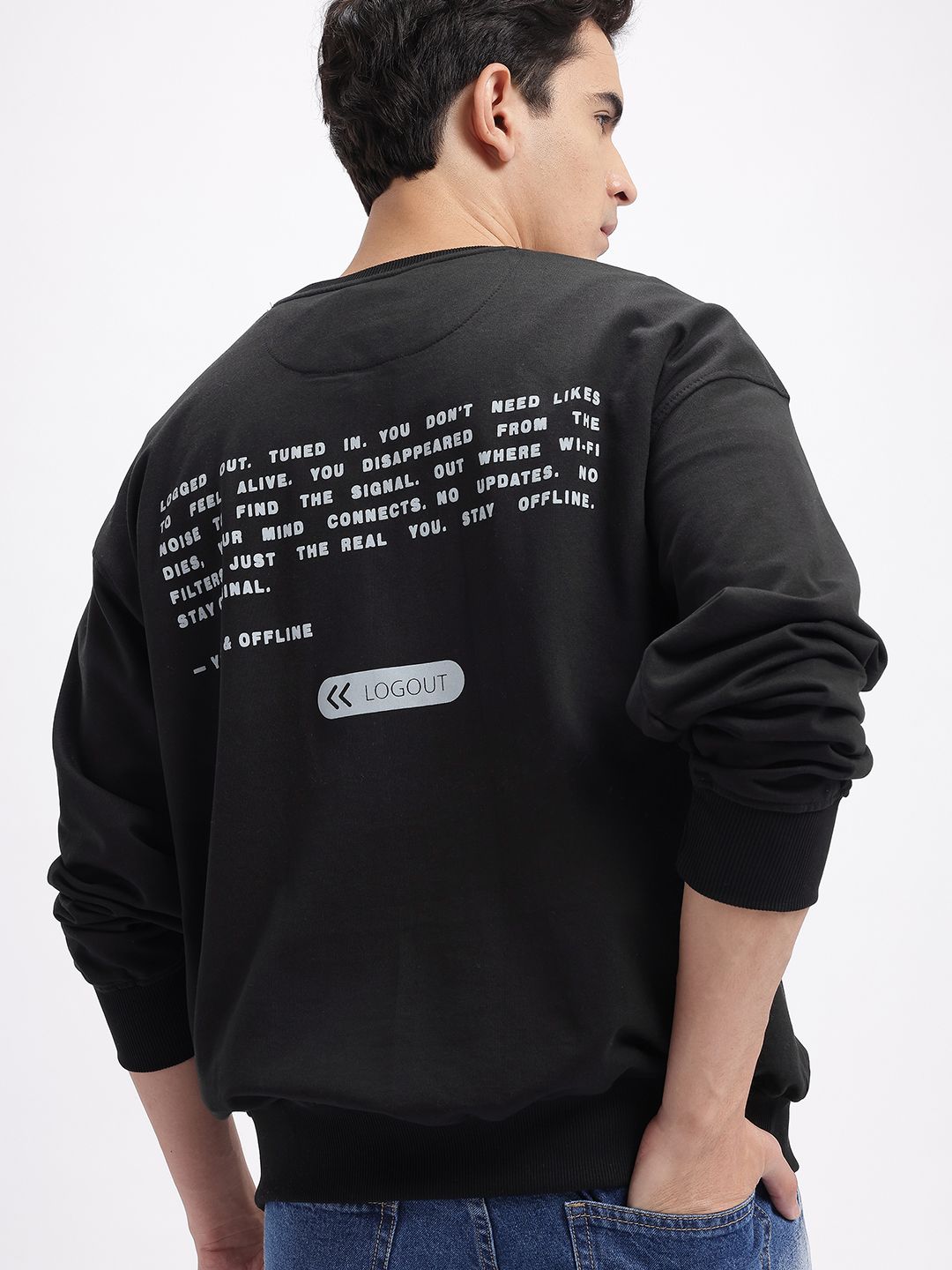 glitchez Typography Printed Terry Oversized Sweatshirt-image-0