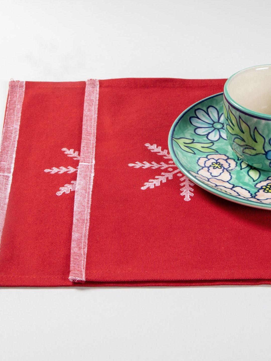 Eyaas 2-Pcs Red & White Hand Block Printed Table Placemats-picture-25