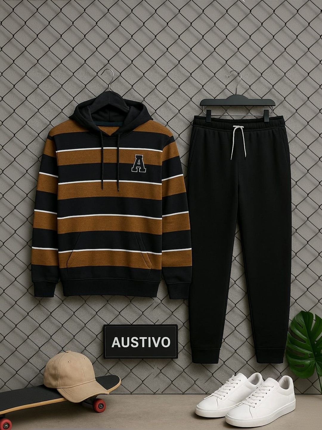 AUSTIVO Men Striped Hooded Neck Long Sleeves Mid-Rise Tracksuits-picture-17