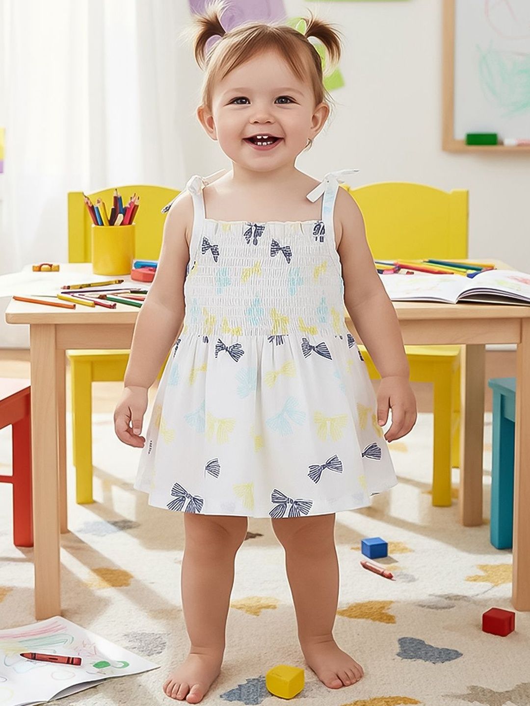 MINI KLUB Girls Bow Printed Cotton Dress-picture-23