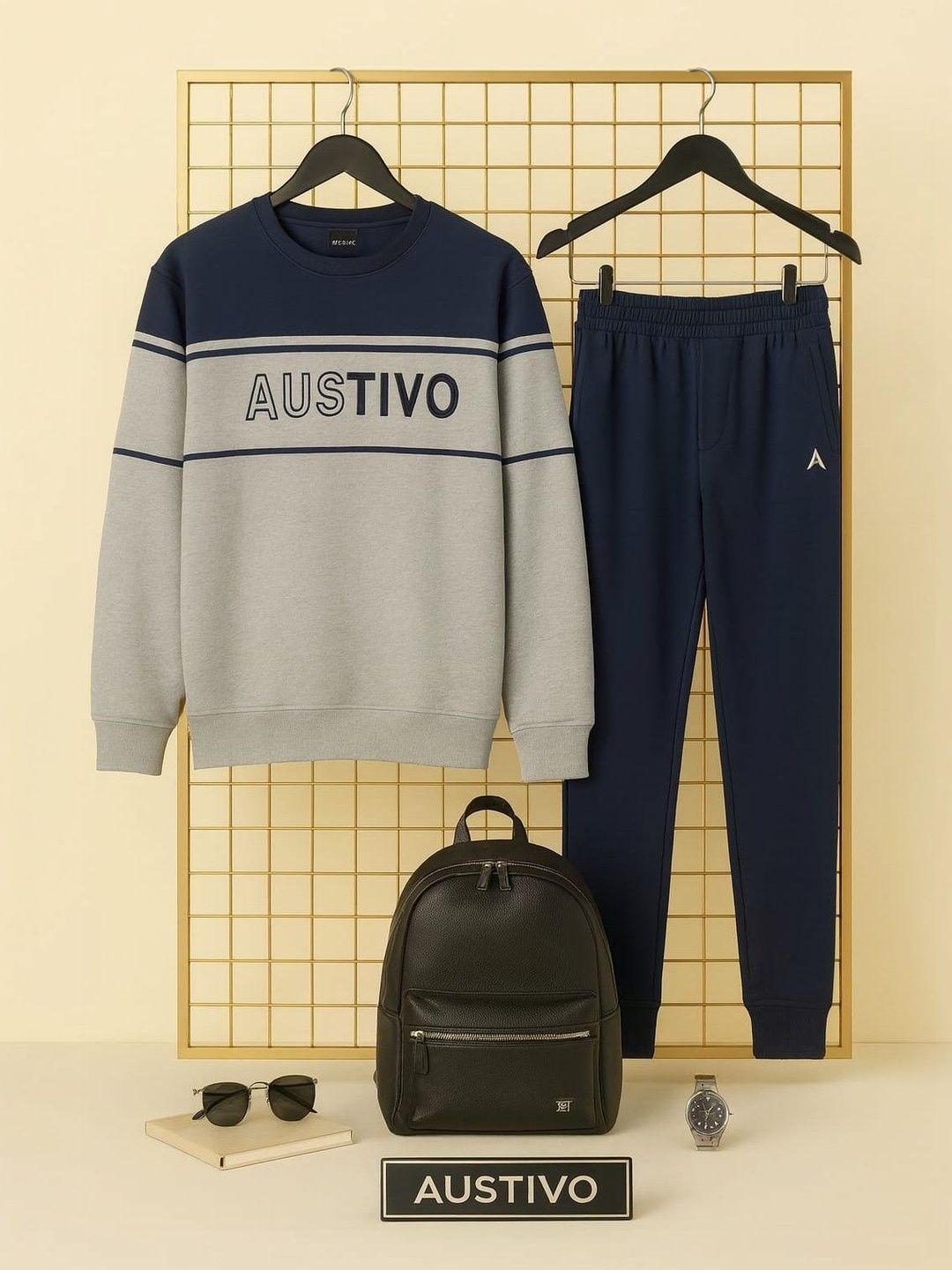 AUSTIVO Men Striped Round Neck Long Sleeves Mid-Rise Tracksuits-picture-12