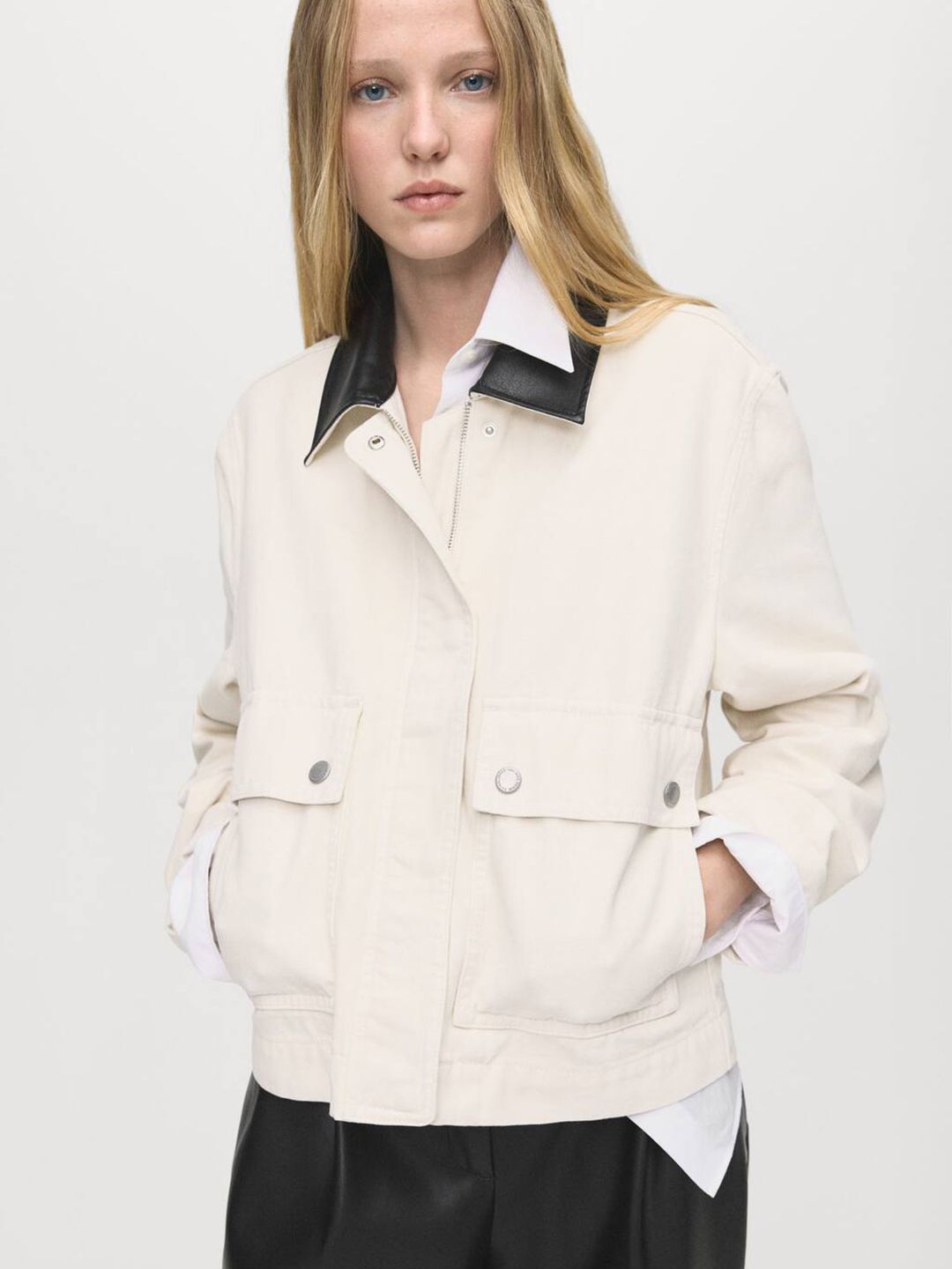 MANGO Spread Collar Pure Cotton Denim Jacket-picture-54