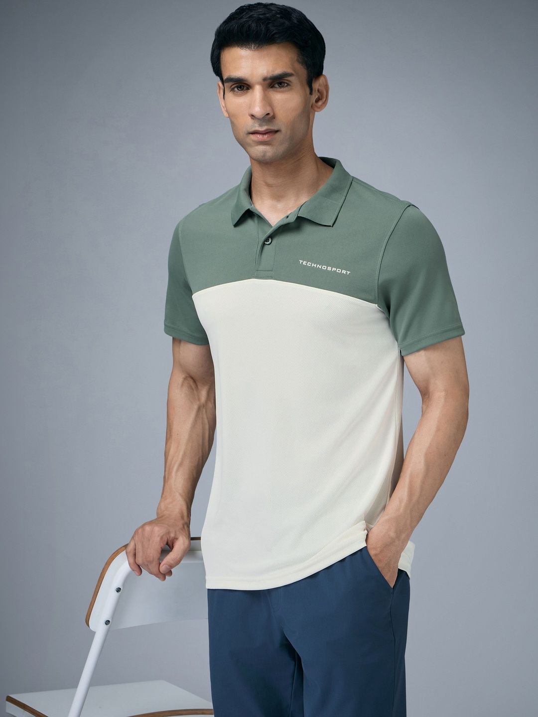 Technosport Men Brand Logo Colourblocked Polo Collar Antimicrobial Slim Fit T-shirt-picture-28