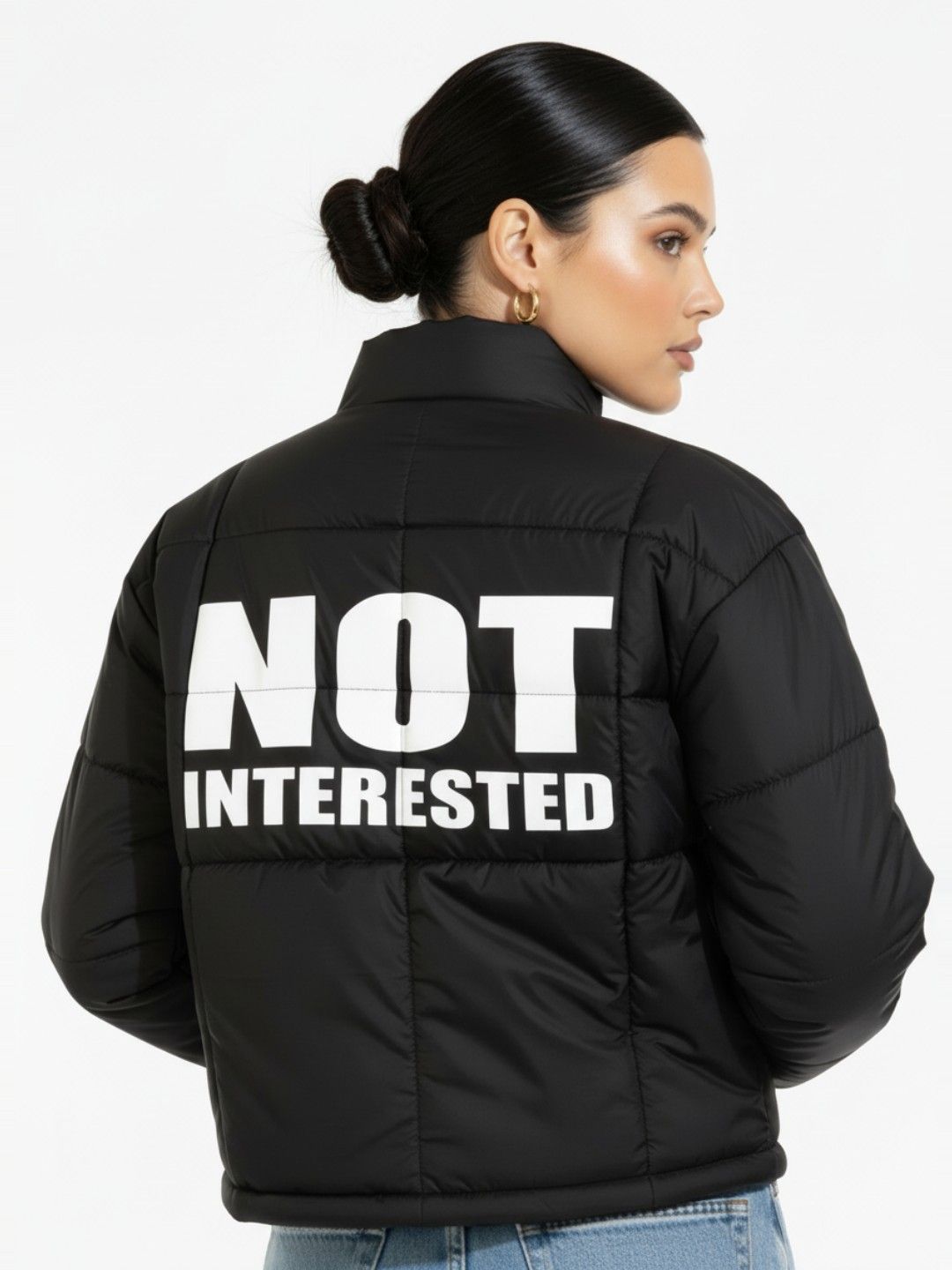 glitchez Typography Print Mock Collar Oversized Crop Puffer Jacket-picture-30
