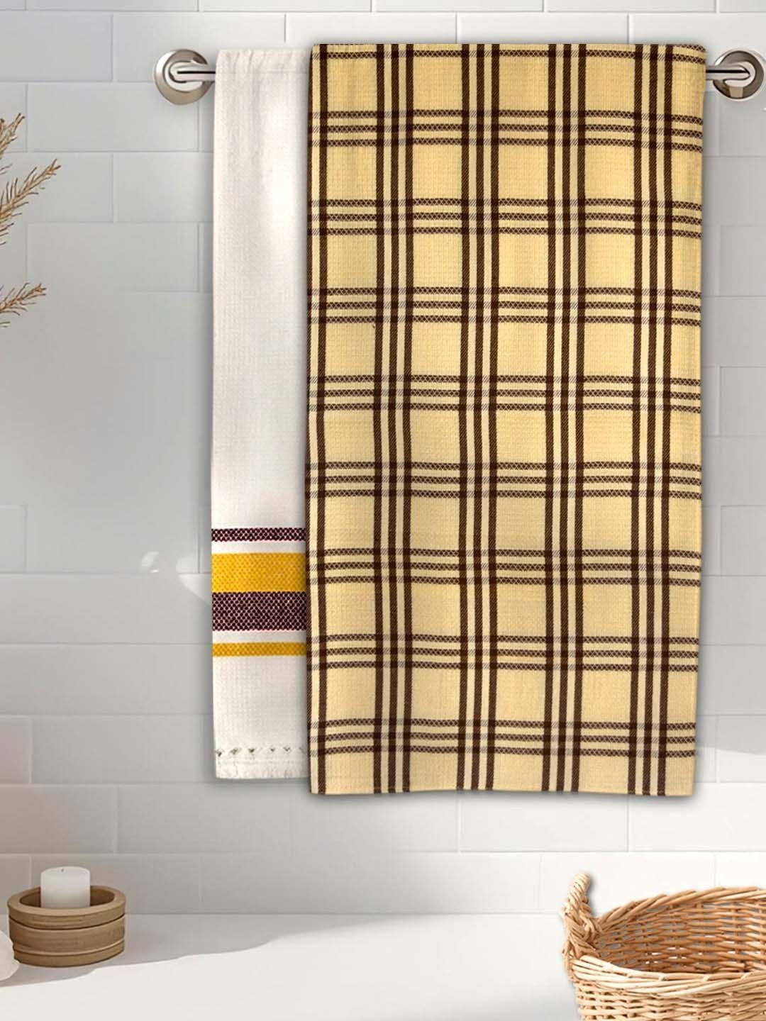 Myntra Elegant Homes Yellow & Black 2 Piece Striped Cotton 210 GSM Towel Set-picture-30