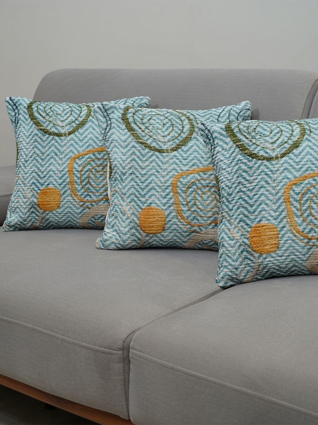 Kaleen India Teal & Blue Set of 3 Geometric Square Cushion Covers-picture-18