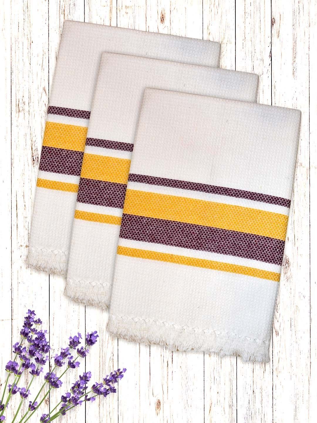 Myntra Elegant Homes White & Yellow 3 Piece Striped Cotton 210 GSM Towel Set-picture-17
