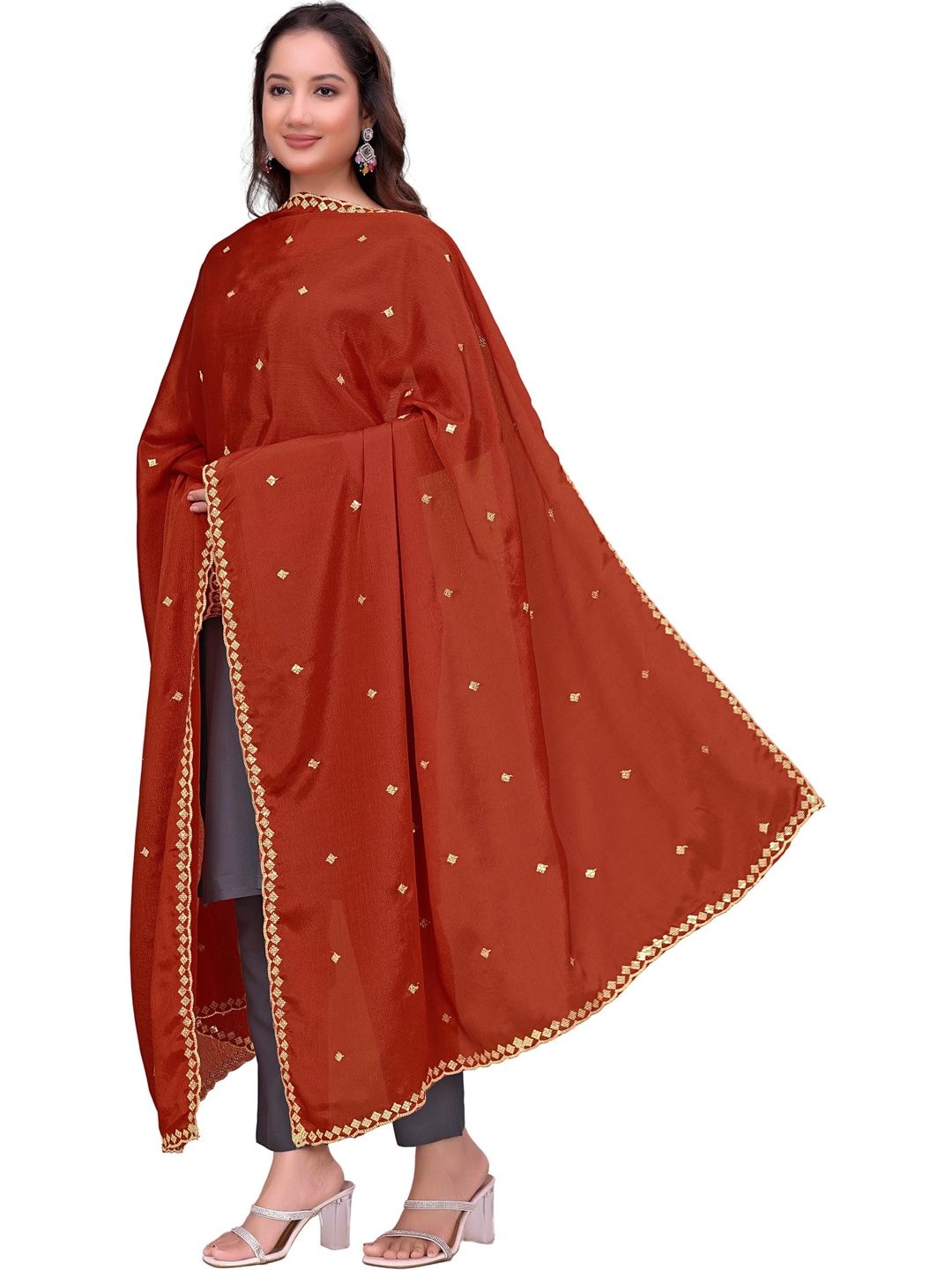 Kemza Embroidered Ikat Dupatta with Sequinned-picture-45