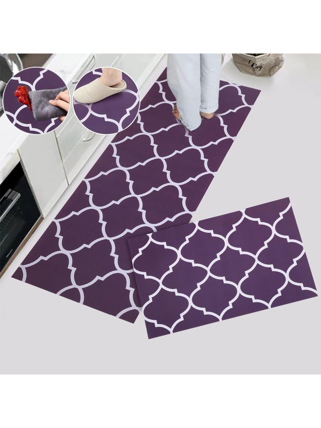 HomeCloud Purple & White Printed Rubber Anti-Slip 2-Pcs Kitchen Mats-picture-17