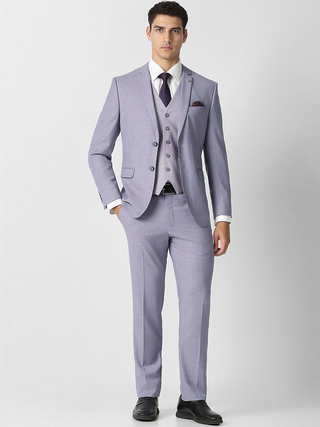 Van Heusen Self Design Tailored Fit Single-Breasted Three-Piece Suits-image-23