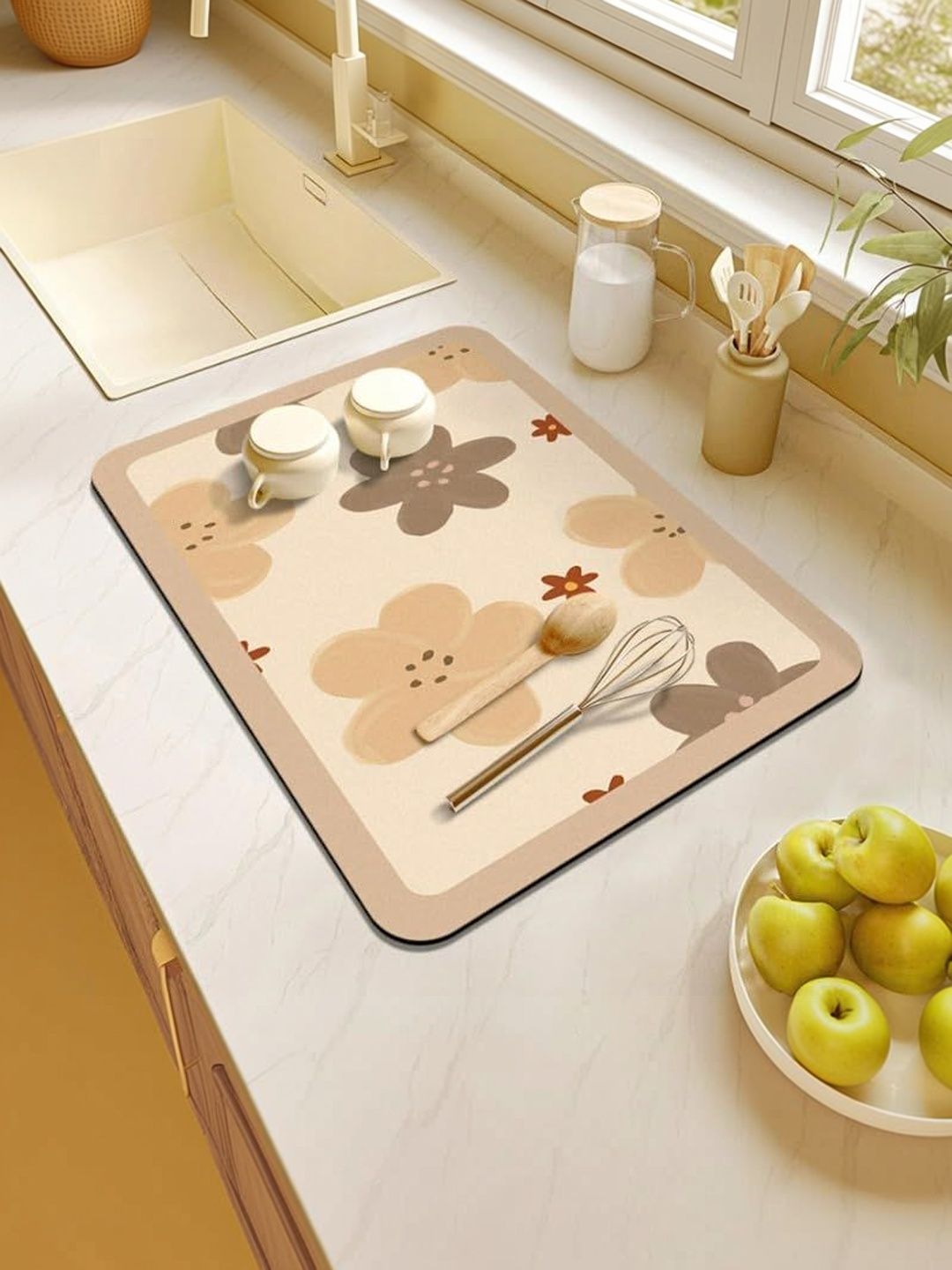 HomeCloud Beige & Grey Floral Printed Rubber Anti Slip Kitchen Mat-image-42