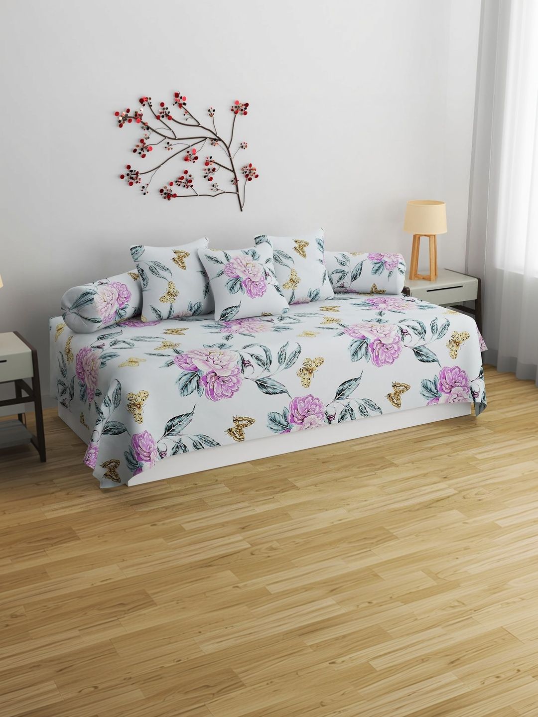 SHOMES Blue & Purple Printed Pure-Cotton 250-GSM Superfine Single-Size Diwan Set-picture-33