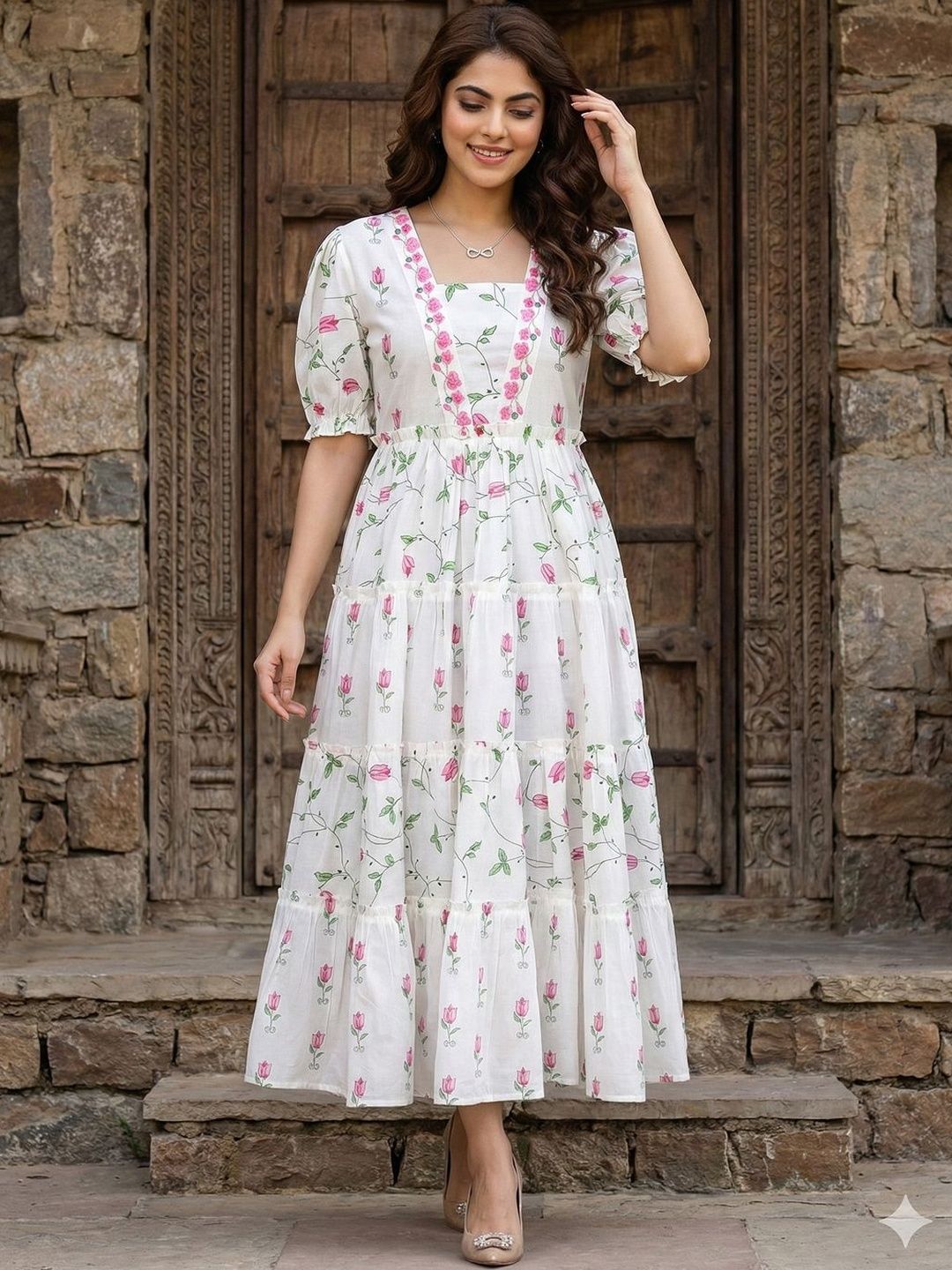 Anouk Floral Print Puff Sleeve A-Line Maxi Dress-picture-53