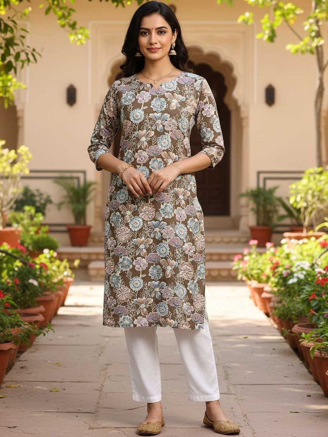 JANKHANA Women Floral Printed Sequinned Crepe Kurta-picture-1